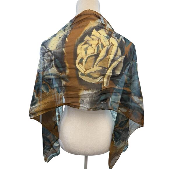 VTG 100% Silk Dali Scarf 58x15" Long Rectangle Museum Roses Floral Romantic Brwn - Picture 4 of 10